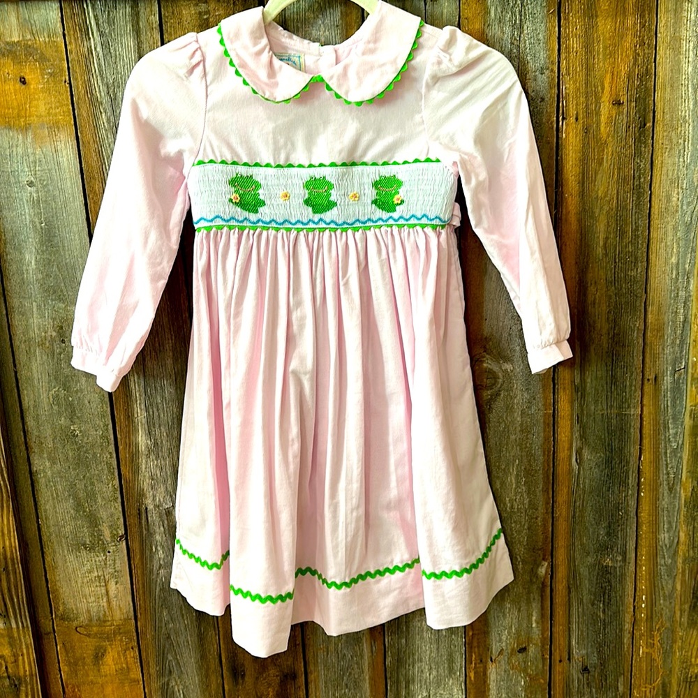 Marmellata Light Pink Long  Sleeve Corduroy Dress with Smocked Frogs - Girls 6